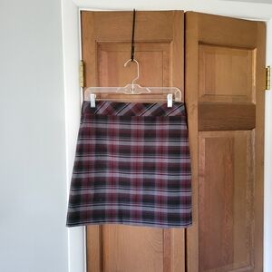 LOFT Plaid Mini Skirt - Black Gray and Red